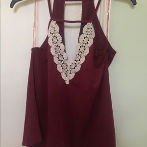 Velvet halter tank with white lace